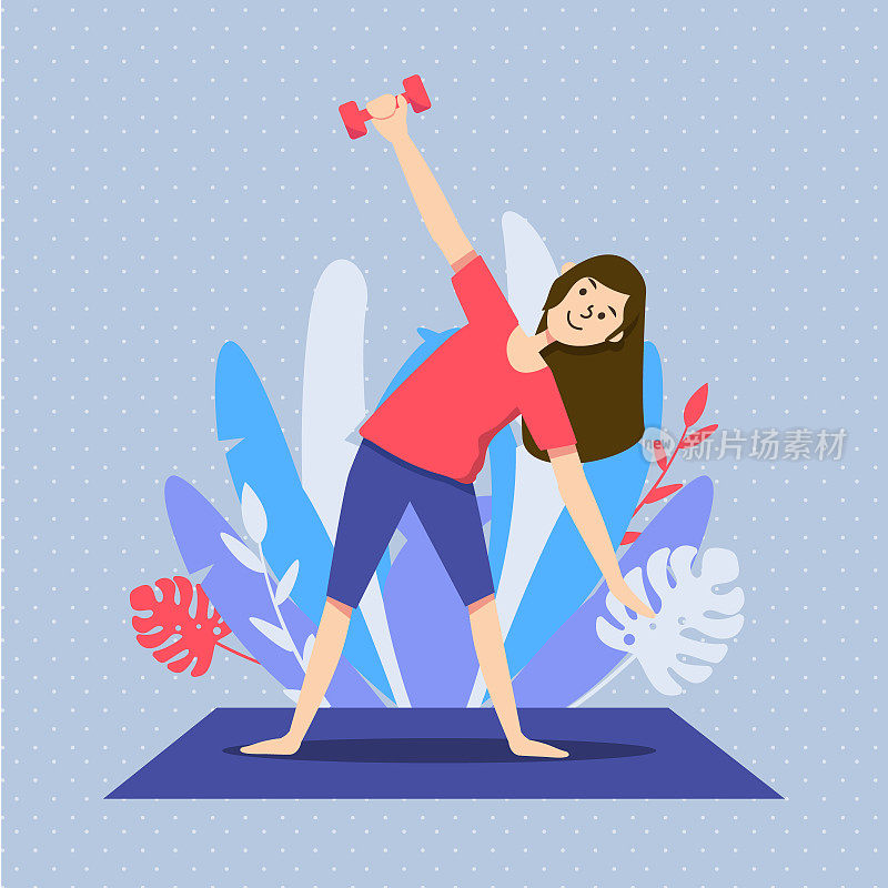 Woman exercising in the living room illustrated Vector illustration